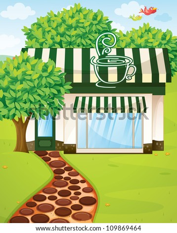 Findcoffee Shop on Illustration Of A Tent Coffee Shop In Beautiful Nature   109869464