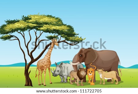 Illustration of African animals in savannah Illustration of African animals in savannah