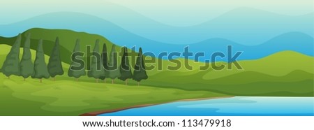 illustration of a green landscape and lake