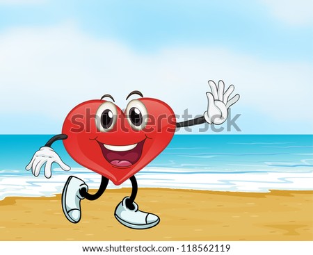 illustration of an ocean and a heart in a beautiful nature