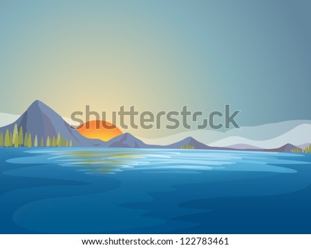 Illustration of beautiful sun water landscape