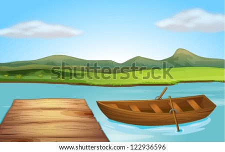 Illustration of a boat and a landing stage on a river
