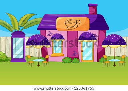 Illustration of a coffee house in a beautiful nature
