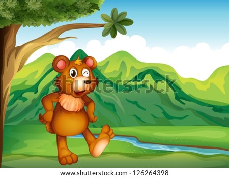 Illustration of an animal playing near the mountain