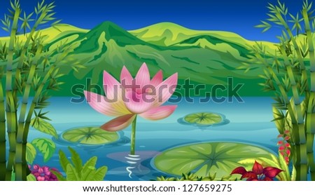 Illustration of a lake and a beautiful landscape