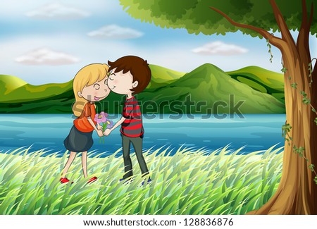 Illustration of lovers near the river
