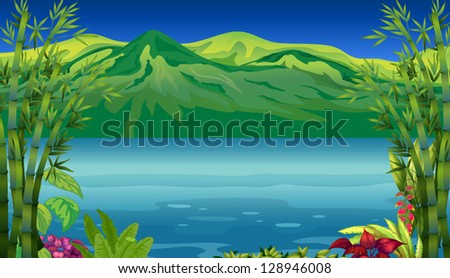 Illustration of a beautiful river and mountain