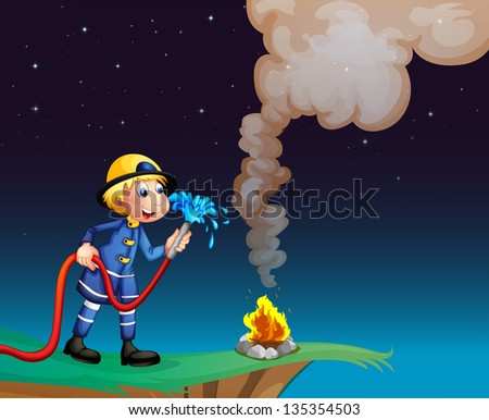 Illustration of a fireman holding a water hose