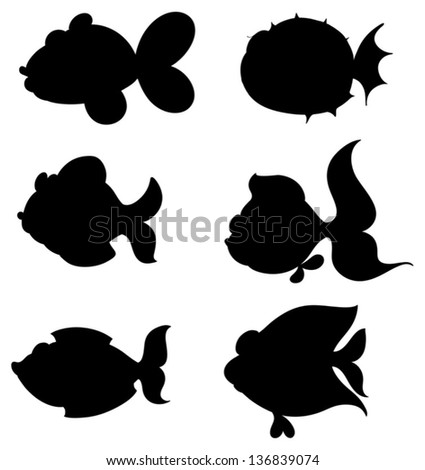 Illustration of the silhouettes of fishes on a white background