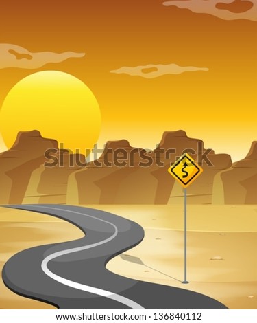 Illustration of a curved road in the desert