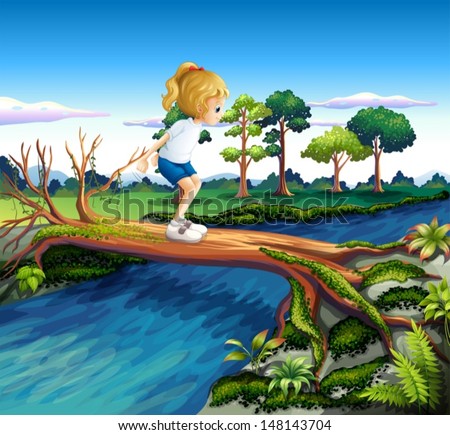 Illustration of a girl playing above the trunk