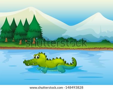 Illustration of an alligator in the river