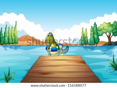 Illustration of a crocodile inside a buoy swimming