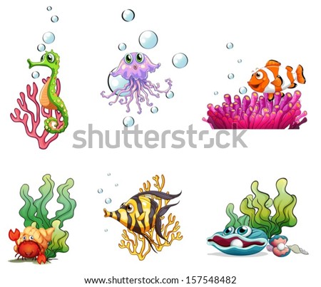 Illustration of the different sea creatures on a white background Illustration of the different sea creatures on a white background
