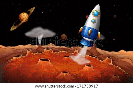 Illustration of an outerspace with a rocket Illustration of an outerspace with a rocket