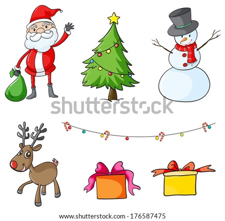 Illustration of the different christmas symbols on a white background