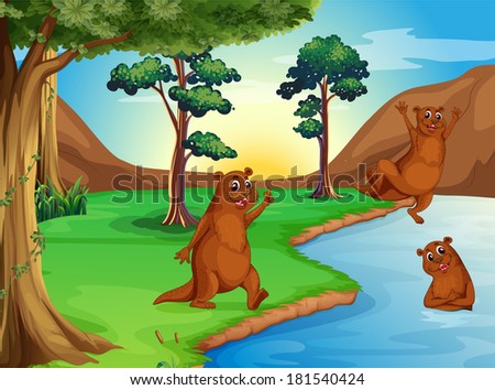 Illustration of the sealions playing at the river