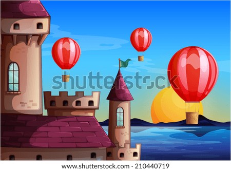 Illustration of the floating balloons near the castle