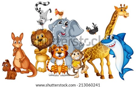 Illustration of many animals standing