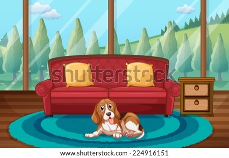 Illustration of a dog sitting in a living room Illustration of a dog sitting in a living room