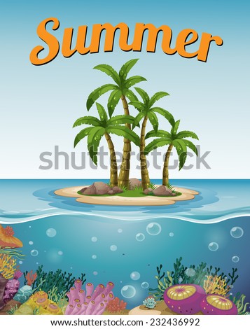 Summer postcard with island and text