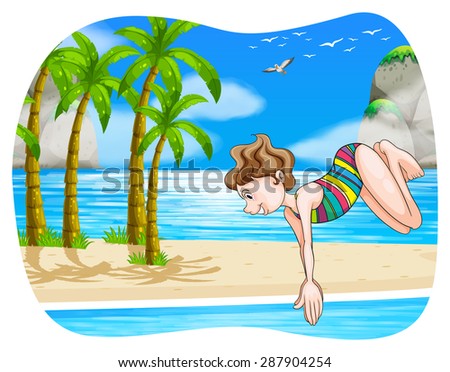 Girl diving in the ocean
