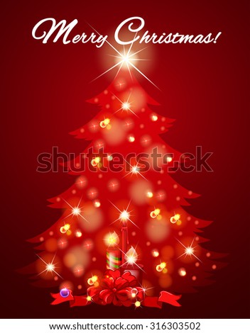 Christmas card with tree full of light illustration