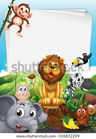 Border design with wild animals illustration