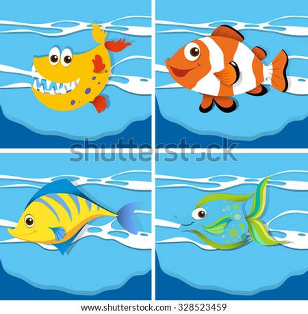 Ocean scene with sea animals underwater illustration