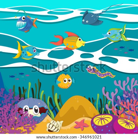Fish and sea animals underwater illustration