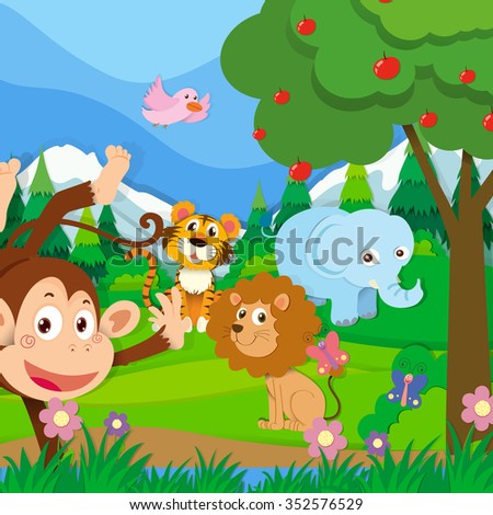 Wild animals in the jungle illustration