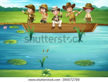 Children riding on the boat illustration