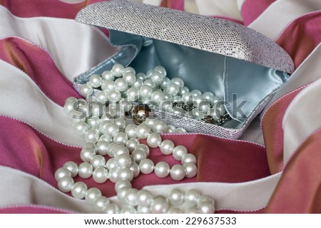 Handbag clutch with a beautiful pearl necklace