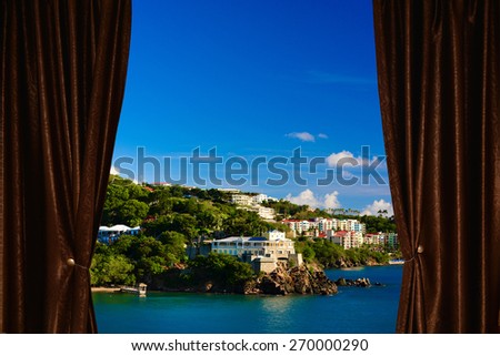 Nassau Bahamas coast behind brown curtain