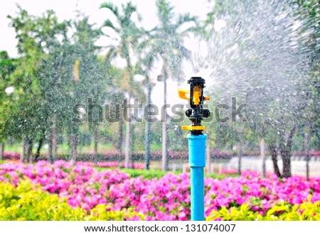 Garden irrigation system watering lawn