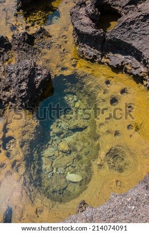 stone pit on the coast filled with sea water.Vertical