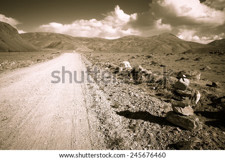Tajikistan. Pamir highway. Road to the clouds. Toned.