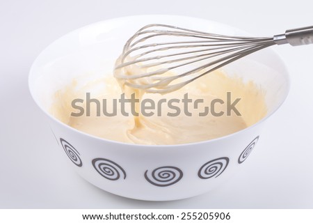 Mixed batter in a bowl and whisk.