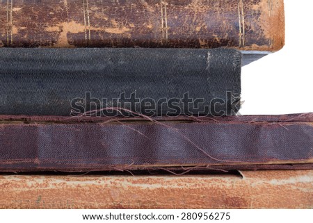 Stack of old  books on a white background.