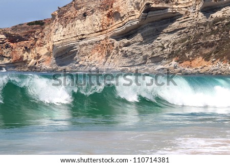 Ocean big waves and big rock