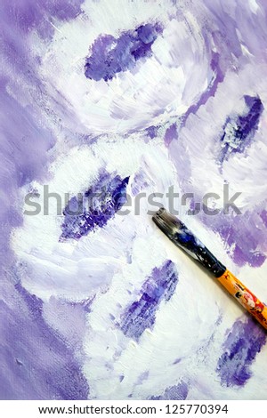 Beautiful oil painting of flowers and paintbrush