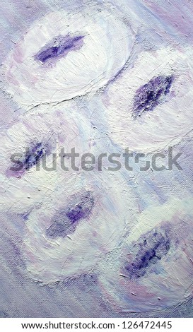 Beautiful oil painting of white and violet flowers