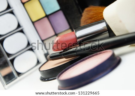 Big set of professional cosmetic and lipstick