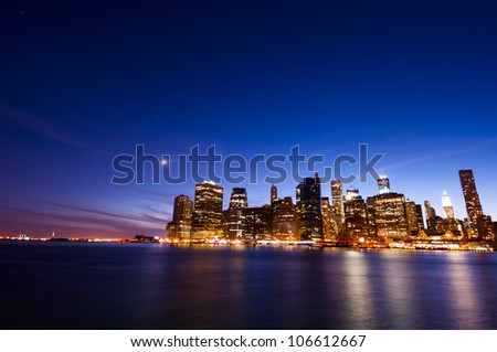 Manhattan night landscape from Brooklyn side