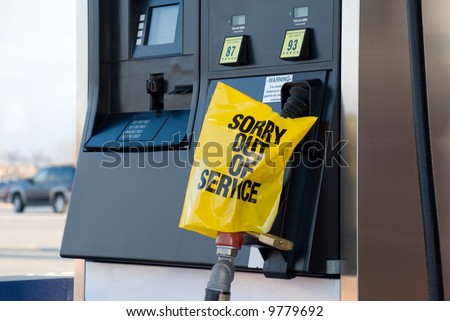 Gas pump with a Sorry Out of Service sign