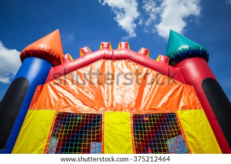 Children\'s inflatable bounce house castle upper half.