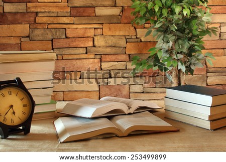 Study table with books in an office room