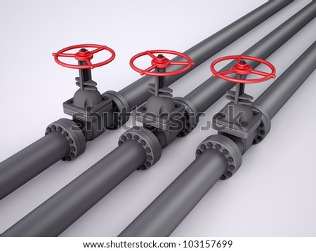 Three red oil valves on white background