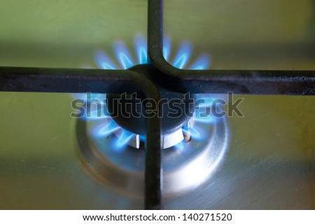 The flame of gas burner on the stove