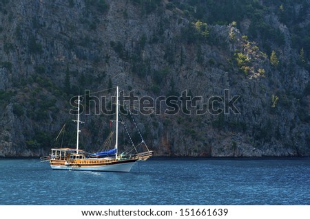 Caicco in turkey, cruise tour in a blue sea.